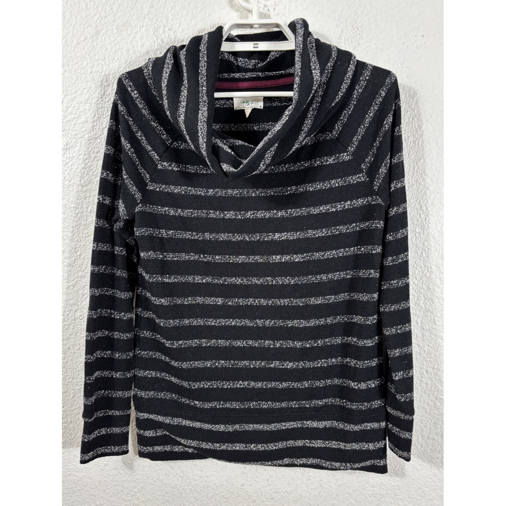 Lou & Grey Sweater Womens S Black Good Striped Cowl Neck Top